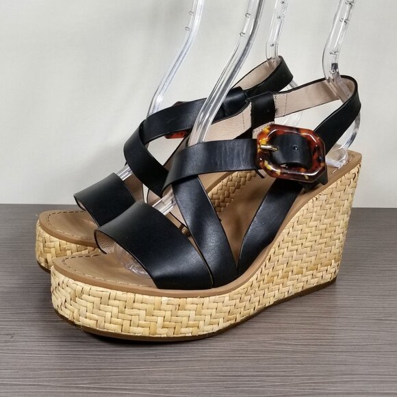 Louise et Cie Palina Platform Wedge Sandal, Black Leather, Womens Size 8.5 - Picture 3 of 11